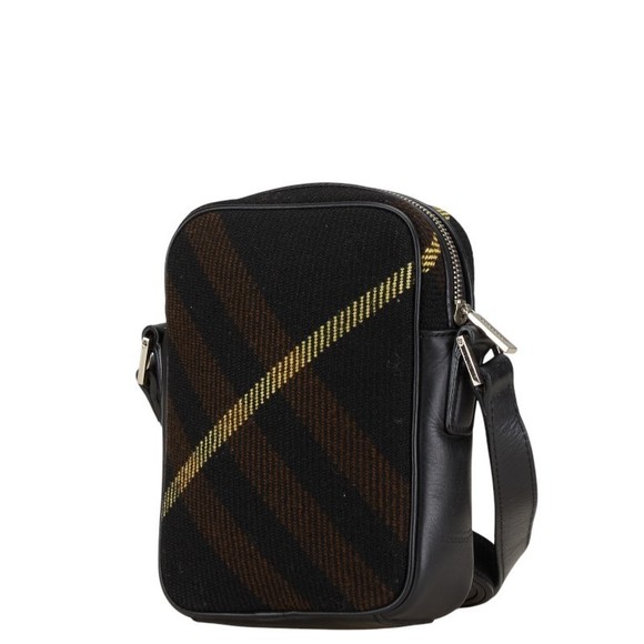 Burberry Check Wool Leather Crossbody Shoulder Bag Black - Picture 2 of 8